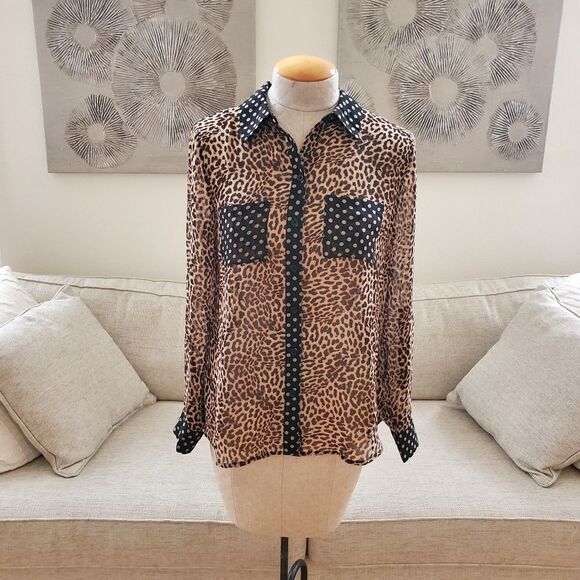 INC Leopard Dot Button-Up Shirt Size XS - Picture 2 of 12